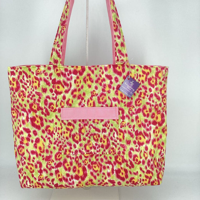 Pink & Lime Leopard w/ pink reversible tote bag