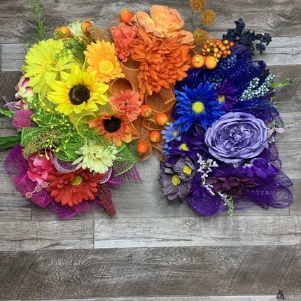 Rainbow Floral Wreath, Colorful Flowers Front Door Wreath, Rainbow Baby Shower Decor Gift, Wedding, Pride Rainbow Shaped Floral Wreath