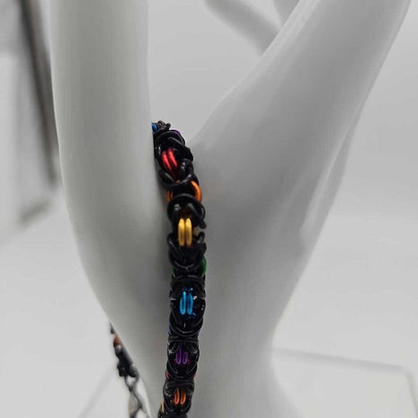 7.5 inch Black Rainbow Byzantine Bracelet