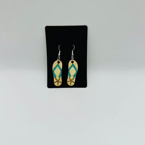 Flip Flop with starfish teal strap earrings