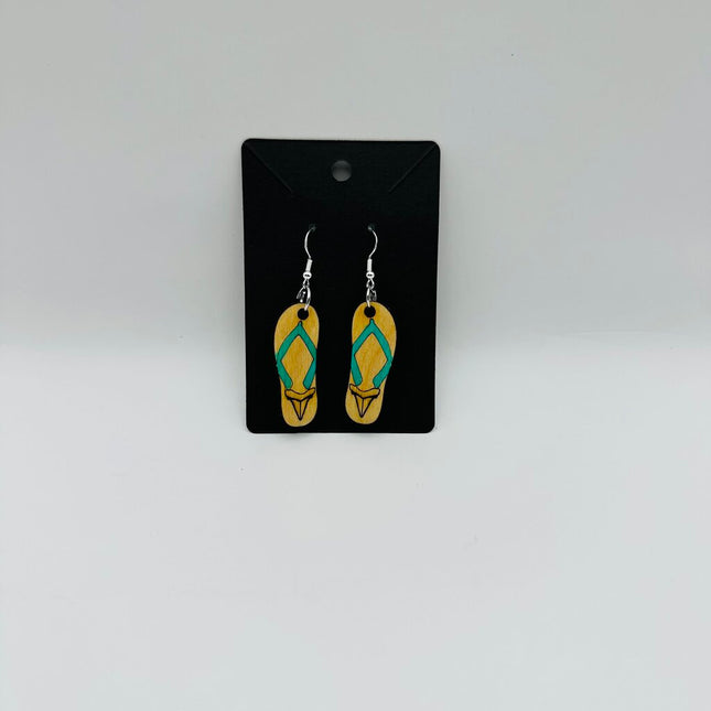 Flip Flop with shark tooth teal strap earrings