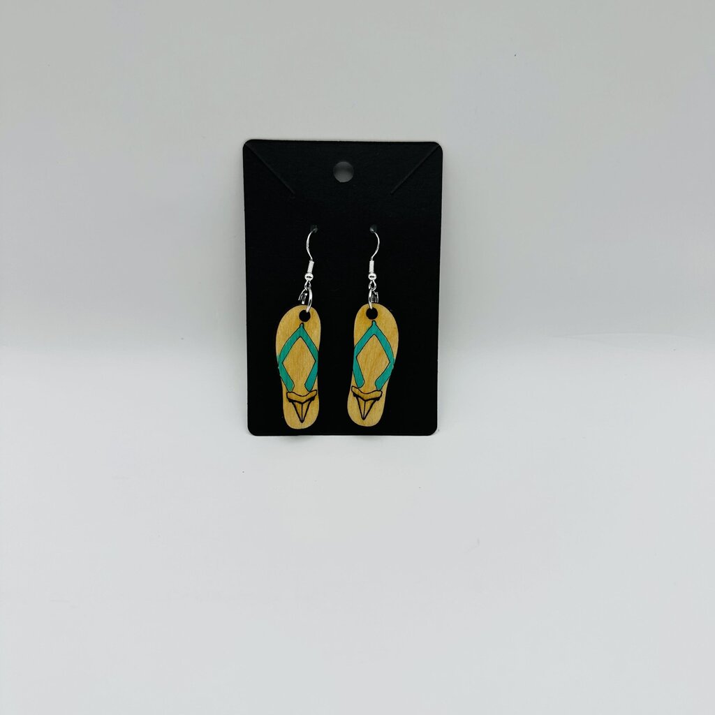 Flip Flop with shark tooth teal strap earrings