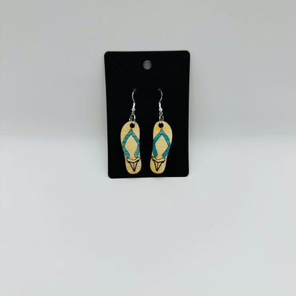 Flip Flop with shark tooth blue strap earrings