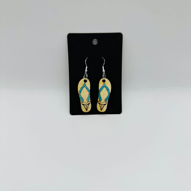 Flip Flop with shark tooth blue strap earrings