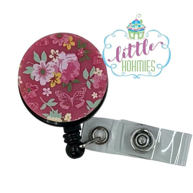 Acrylic Badge Reel - Pink Flower