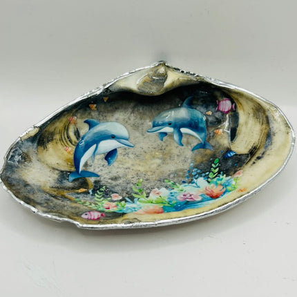 Dolphins on a Blue Clam from Newport RI