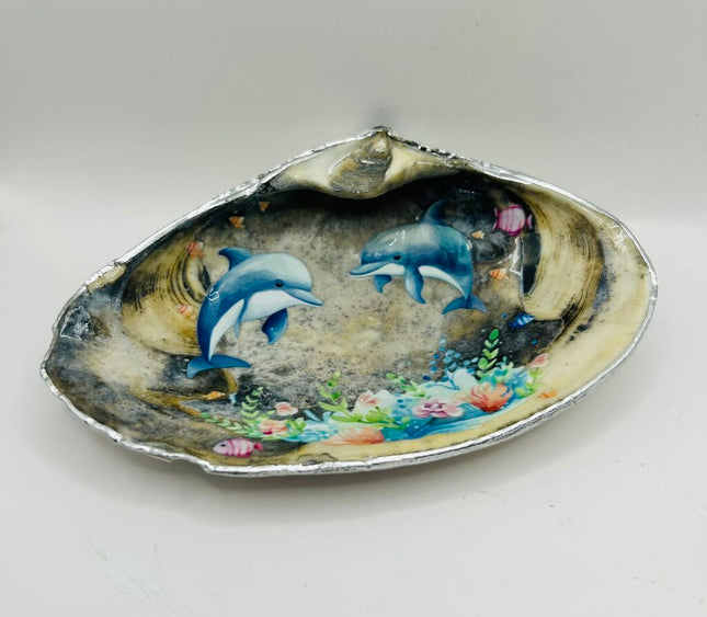Dolphins on a Blue Clam from Newport RI