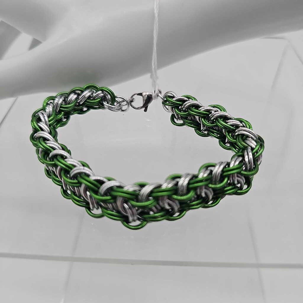 8 inch Silver and Green KVB bracelet