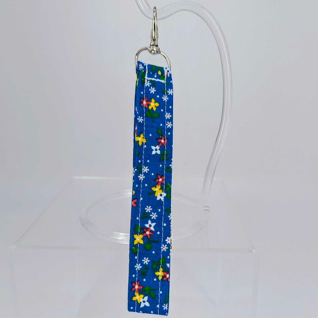 Keychain - Blue with Flowers White Yellow and Red