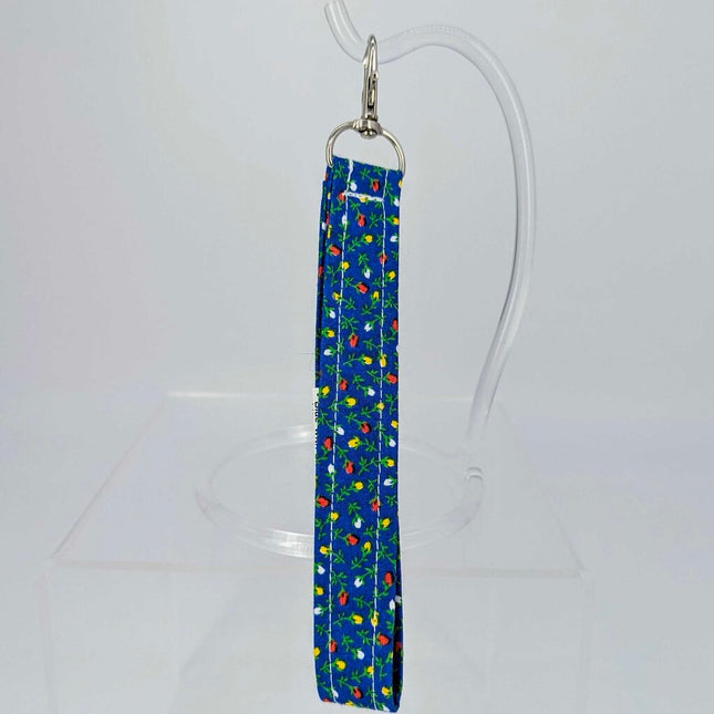 Keychain - Blue with blossoms Yellow white and red