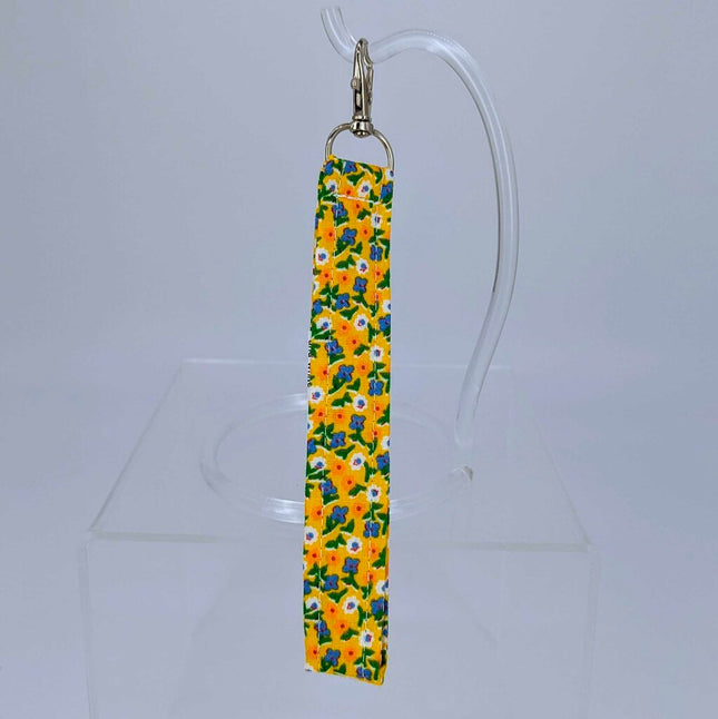 Keychain - Yellow with flowers blue and white