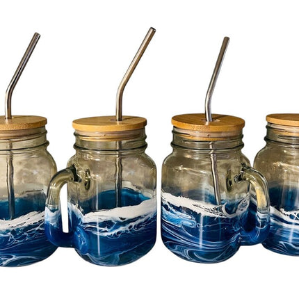 Mason Jar with Bamboo Top Blue