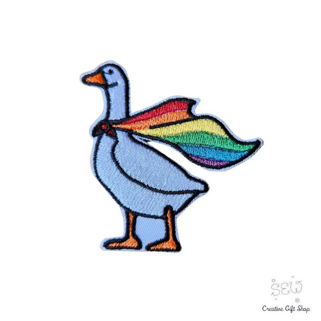 Goose with Rainbow Cape Embroidered Iron-on Patch
