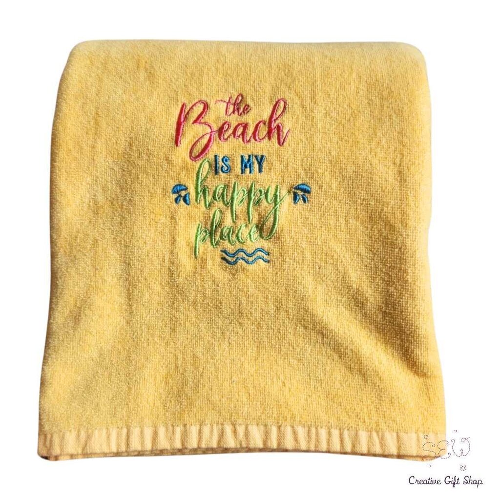 The beach is my happy place Beach Towel