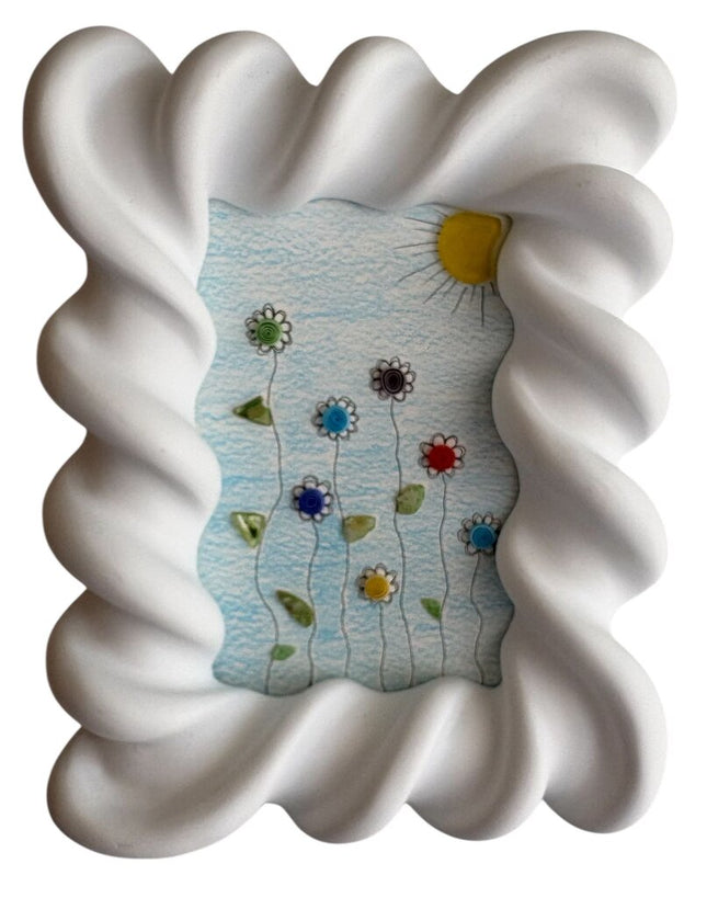 white wave frame, color pencil background