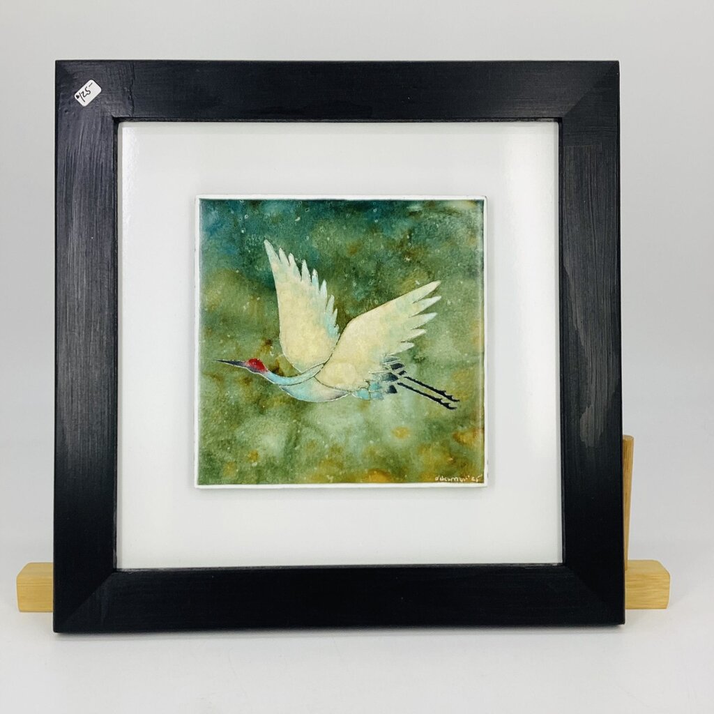 6x6 Red SandHill Crane- Green Mounted/Framed