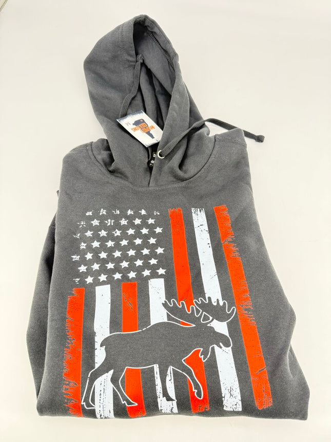 American Flag Moose Grey Hoodie