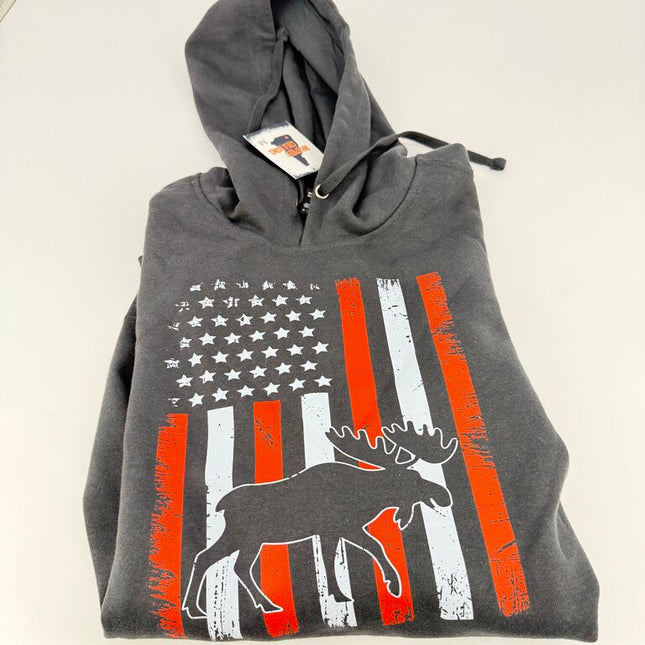 American Flag Moose Grey Hoodie