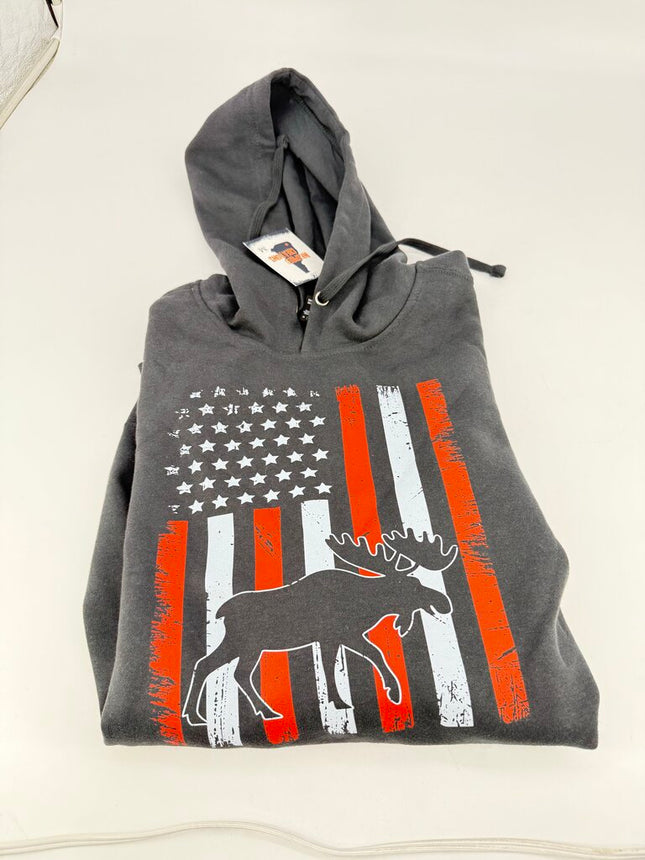 American Flag Moose Grey Hoodie