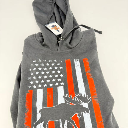 American Flag Moose Grey Hoodie