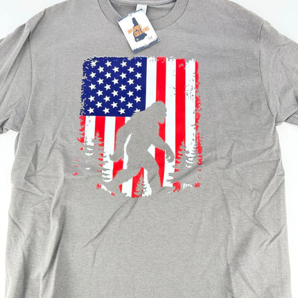 American Flag Bigfoot Grey T-Shirt