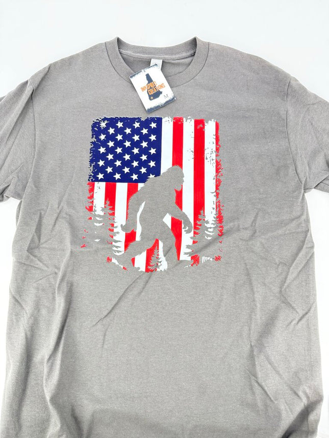 American Flag Bigfoot Grey T-Shirt