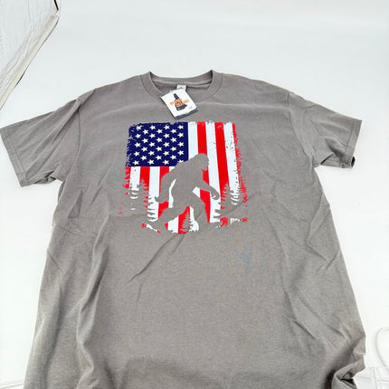 American Flag Bigfoot Grey T-Shirt