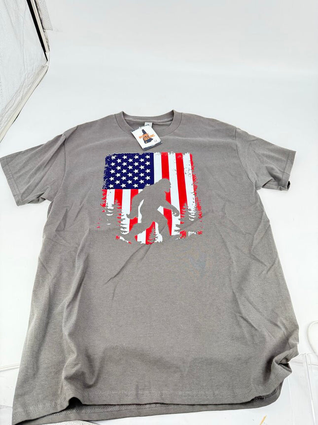 American Flag Bigfoot Grey T-Shirt