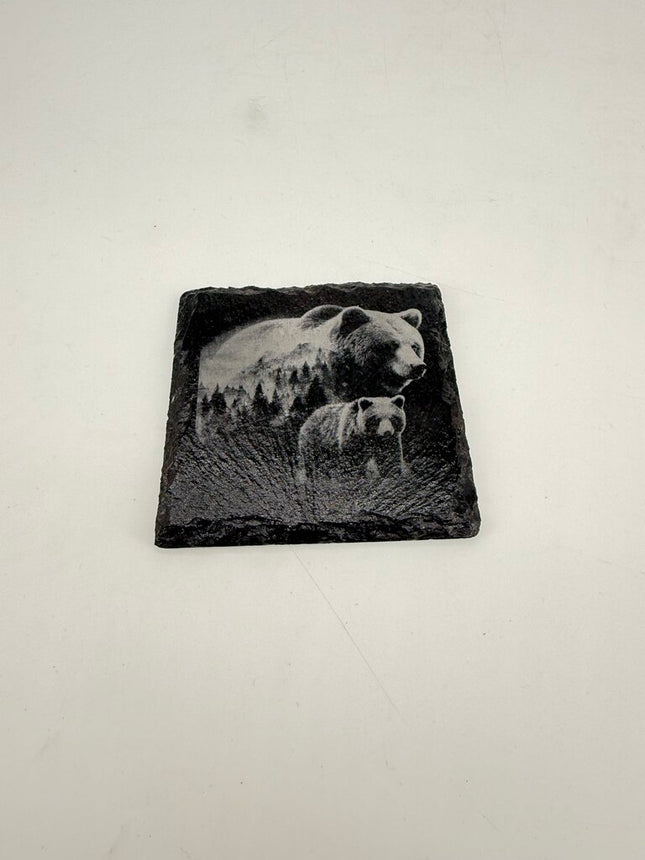 Engraved Bear Slate Coaster