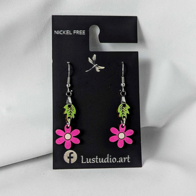 Earrings - Leaf Flower Pink