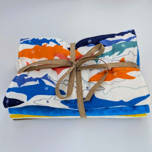Burp Cloths 3 Pack - Sharks and Stripes