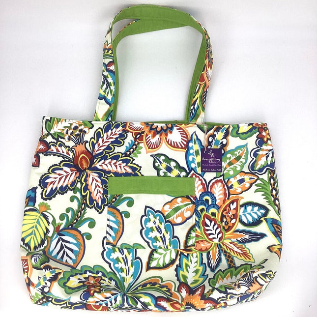 Bright floral reversible tote bag w/lime