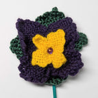 Forest green, purple and yellow petals with a purple beaded center