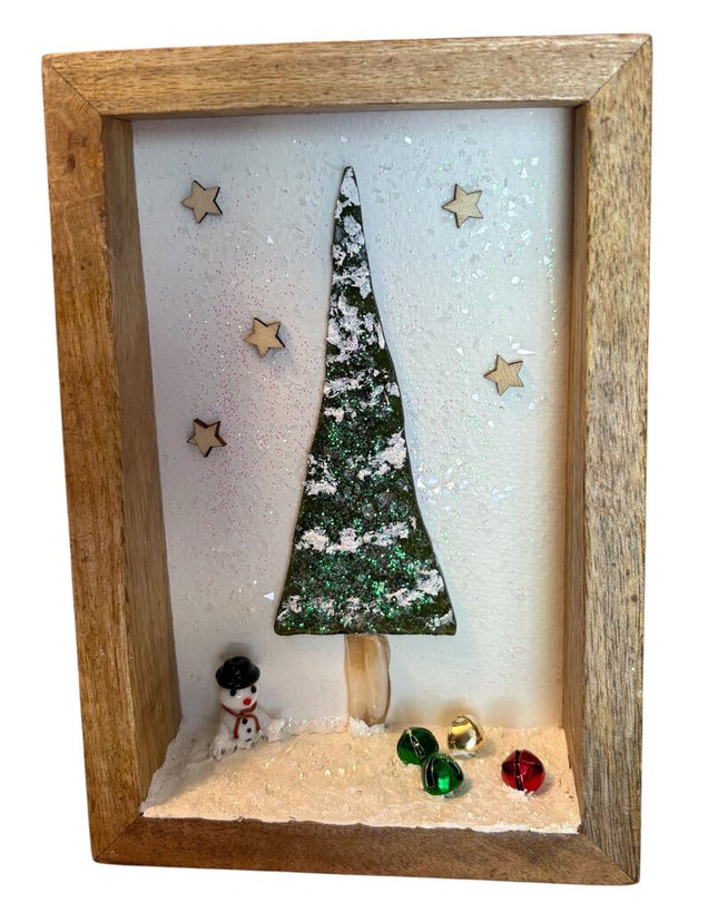 wood shelf frame with glass tree