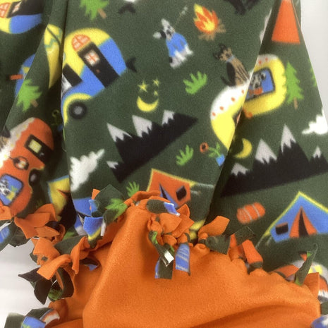 Fleece blanket green camping w/ orange
