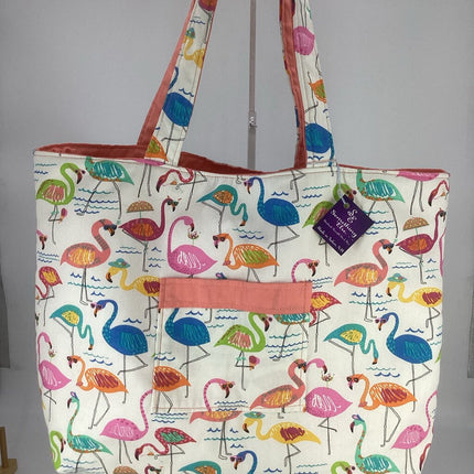 Flamingo w/peach reversible tote