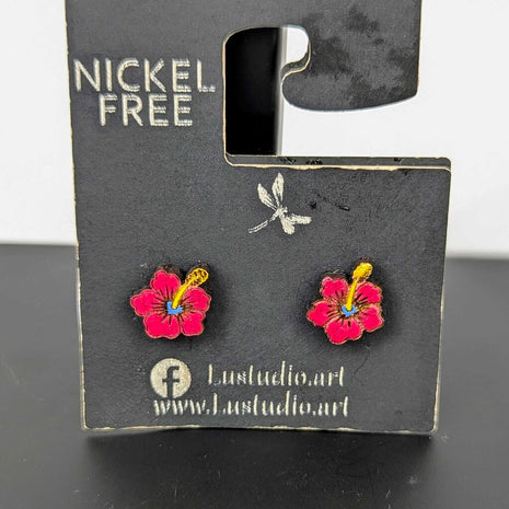 Earrings Stud - Hibiscus Pink