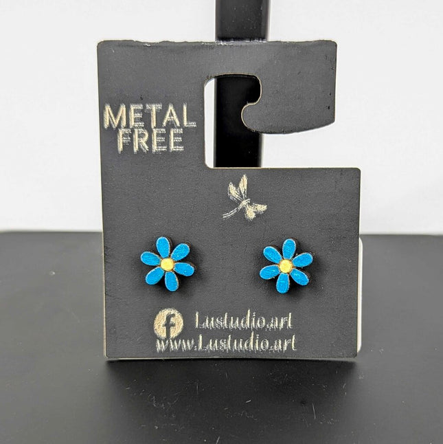 Earrings Stud Metal Free - Flower Ocean Blue and yellow