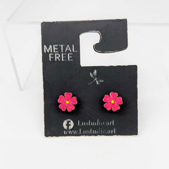 Earrings Stud Metal Free - Flower Pink and Yellow