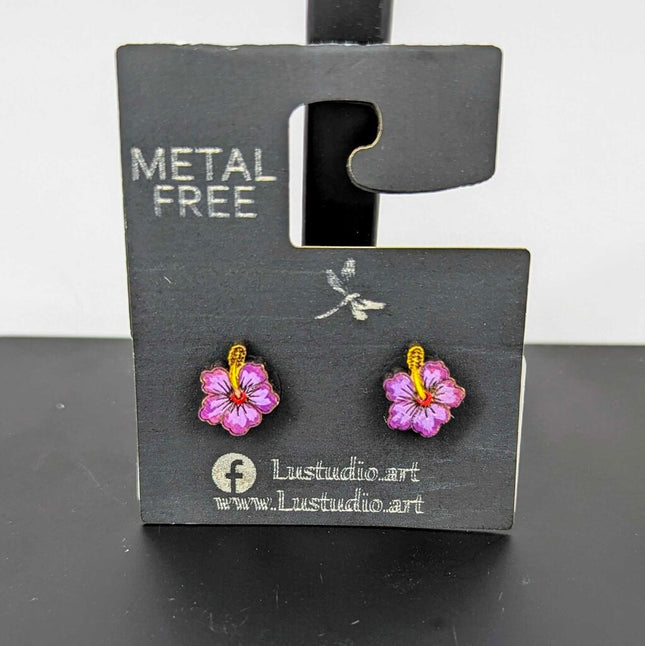 Earrings Stud Metal Free - Hibiscus Purple and lilac