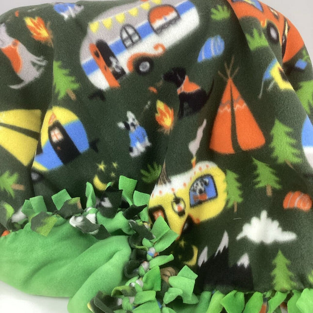Fleece blanket green camping w/green