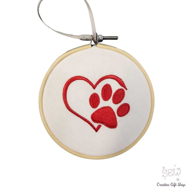 Red Paw print Embroidered Ornament