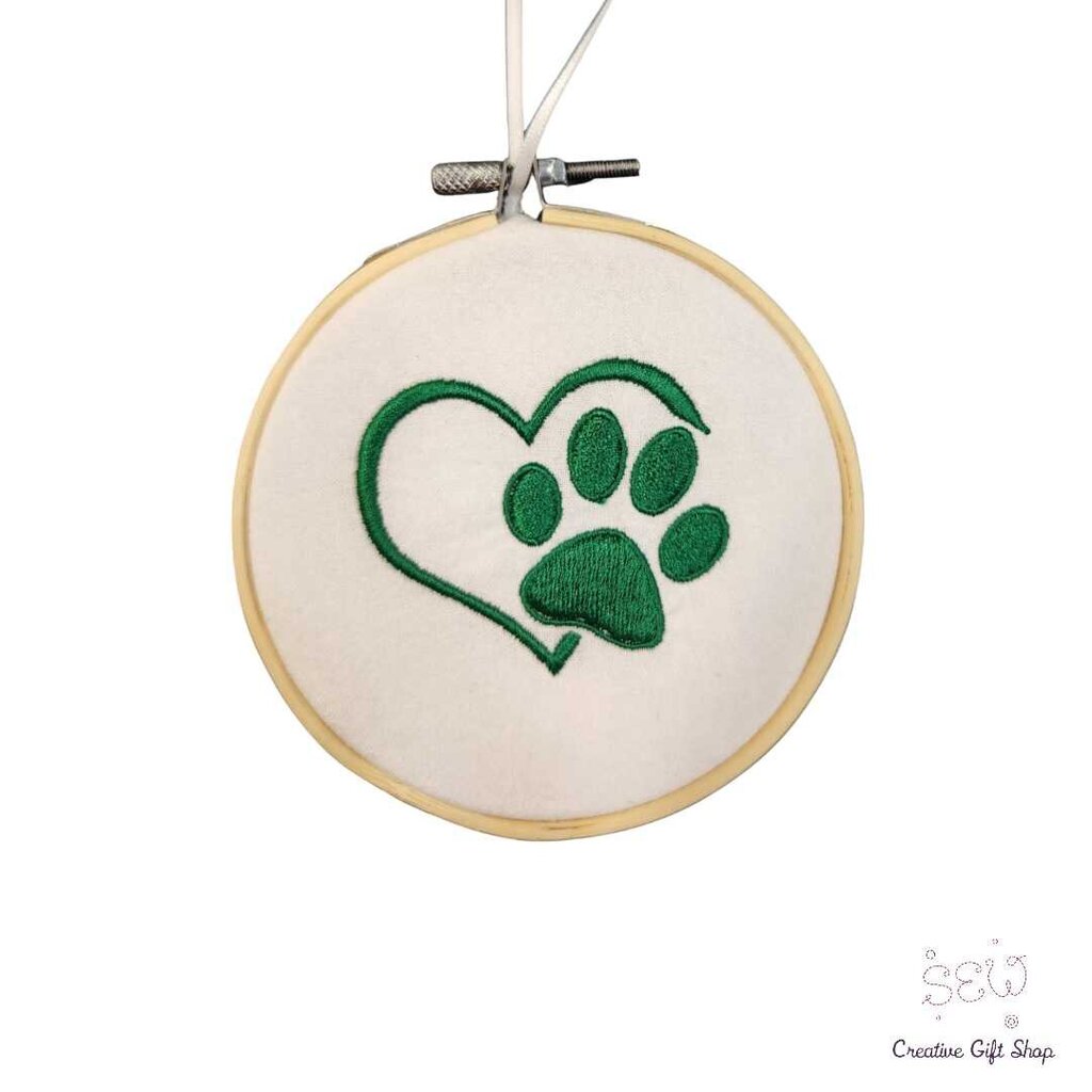 Green Paw Print Embroidered Ornament