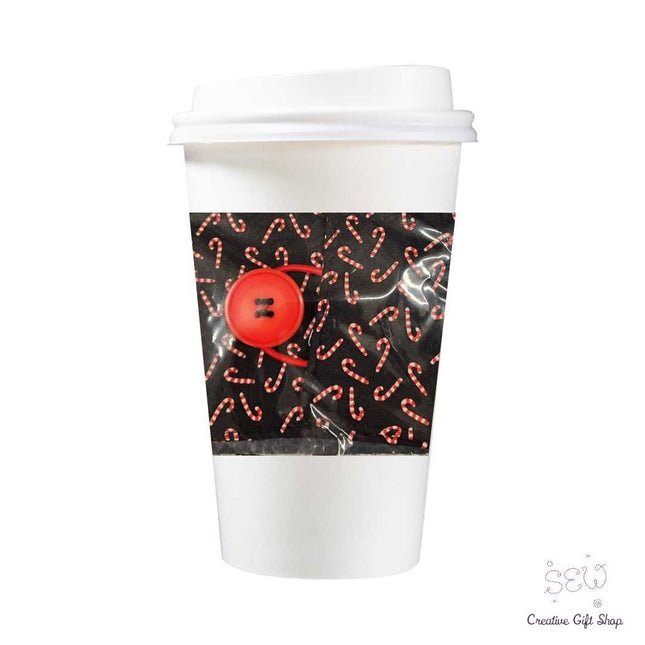 Candy Cane on Black Fabric Coffee Cup Sleeve