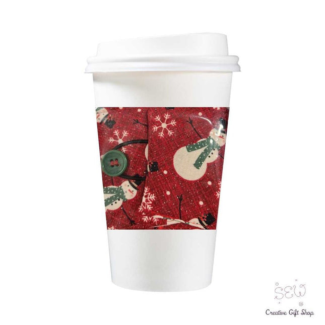 Snowmen on Red Fabric Coffee Cup Sleeve