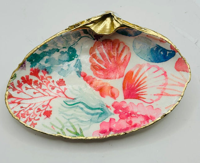 Colorful Shells & Coral Clam Dish from Salisbury, MA