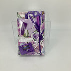 purple flowered paper with purple decor
