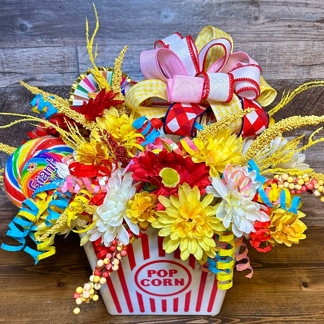 Popcorn Bucket Floral Party Centerpiece