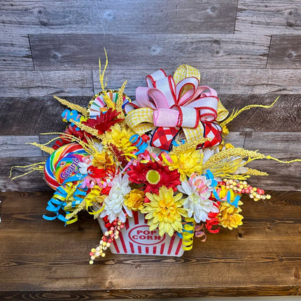 Popcorn Bucket Floral Party Centerpiece