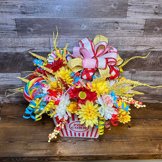 Popcorn Bucket Floral Party Centerpiece